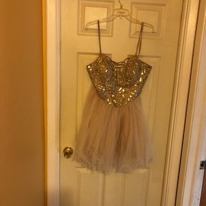 Tan Prom Dress with Crystals